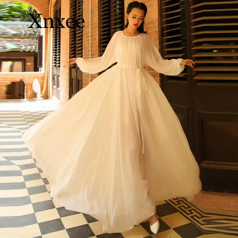 

2020 Long Lantern Sleeve O Neck Maxi Floor Length Red Dresses Women Bohe Big Hem Maxi Dresses Lady Loose Maxi Dresses