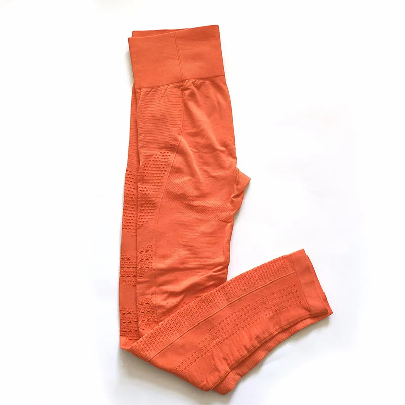 Комплект из 2 предметов, бесшовный комплект для йоги, тренировочная одежда для женщин, трикотажный топ без ворса с длинным рукавом+ леггинсы для фитнеса, спортивный костюм для женщин - Цвет: orange pant