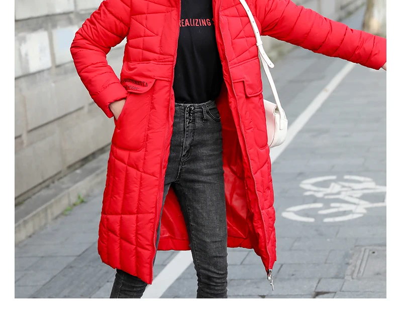 Хлопковая женская куртка зимняя длинная ins пуховая куртка с хлопковой подкладкой Зимнее приталенное пальто с капюшоном и воротником высокого качества