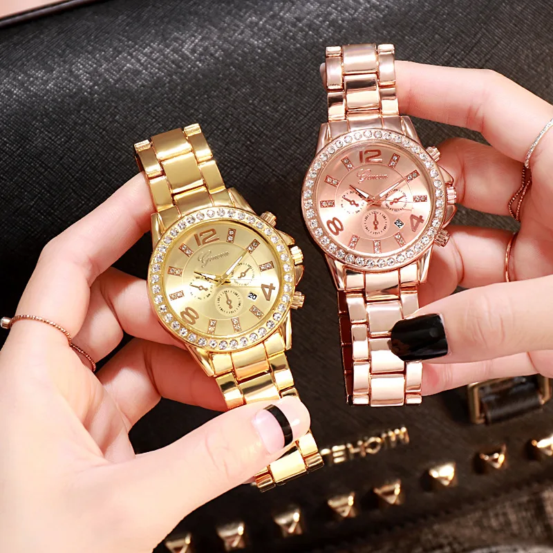 

Europe And America Hot Sales Women's Diamond Set Daikin Table-Style Geneva Three-Color Man-made Diamond WOMEN'S Wristwatch