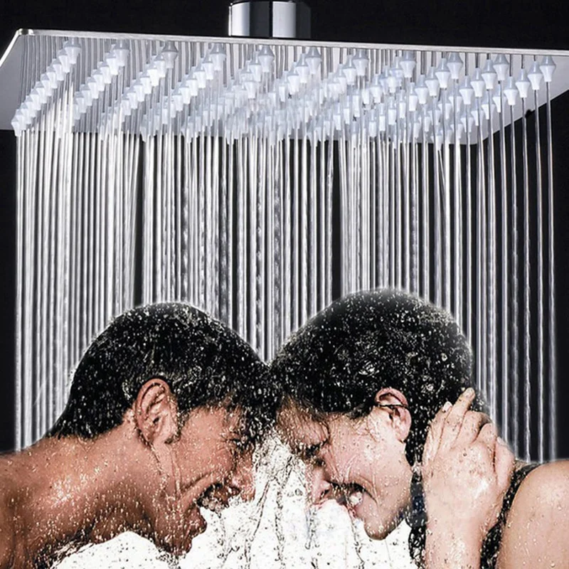 12 inch Shower Head Square Stainless Steel Ultra-Thin Shower Nozzle Rainfall Bathroom Family Pack Wall-Mount Top Roof