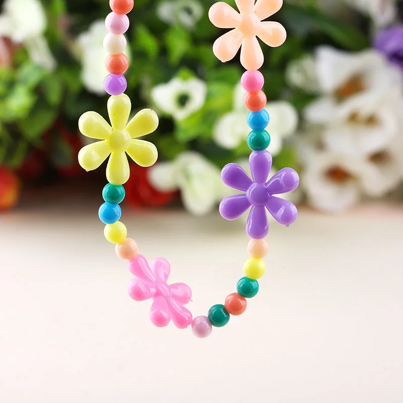 

Korean-style Beaded Bracelet Necklace Set Sweet Flower CHILDREN'S Necklace Candy-Colored Accessories