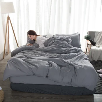 

Simple Bedding Solid Color Gray Bed Comforter King Size Bed Linen Set Bed Sheets And Pillowcases Duvet Cover Queen