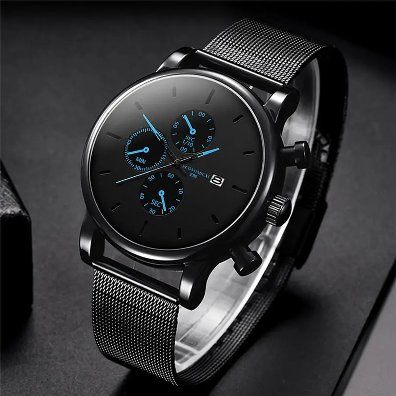 Mens Watches Quartz Watch Casual Fashion Slim Mesh Stainless Steel Waterproof Men Sport Watch 3N25 (6)