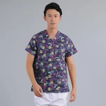 

2019 New Printed Men's Scrub Tops Short Sleeve Surgical Gown Medical Professional Uniform Pet Hospital Doctor Nurse Uniform