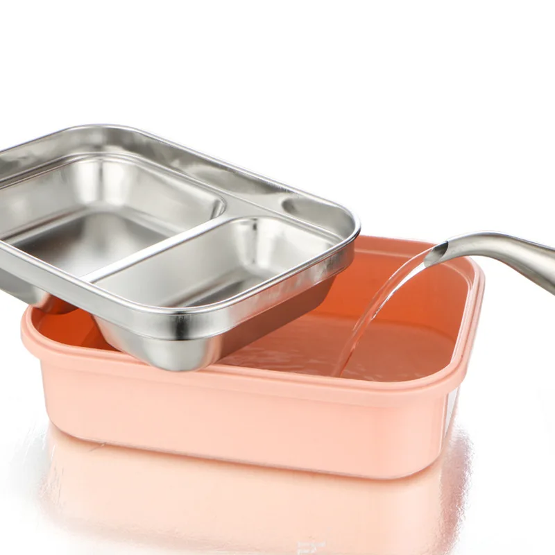 

Stainless Steel Rectangular Multi-part Container Students Portable Thermal Lunch Box Daily Use Freshness Seperated Tableware Box