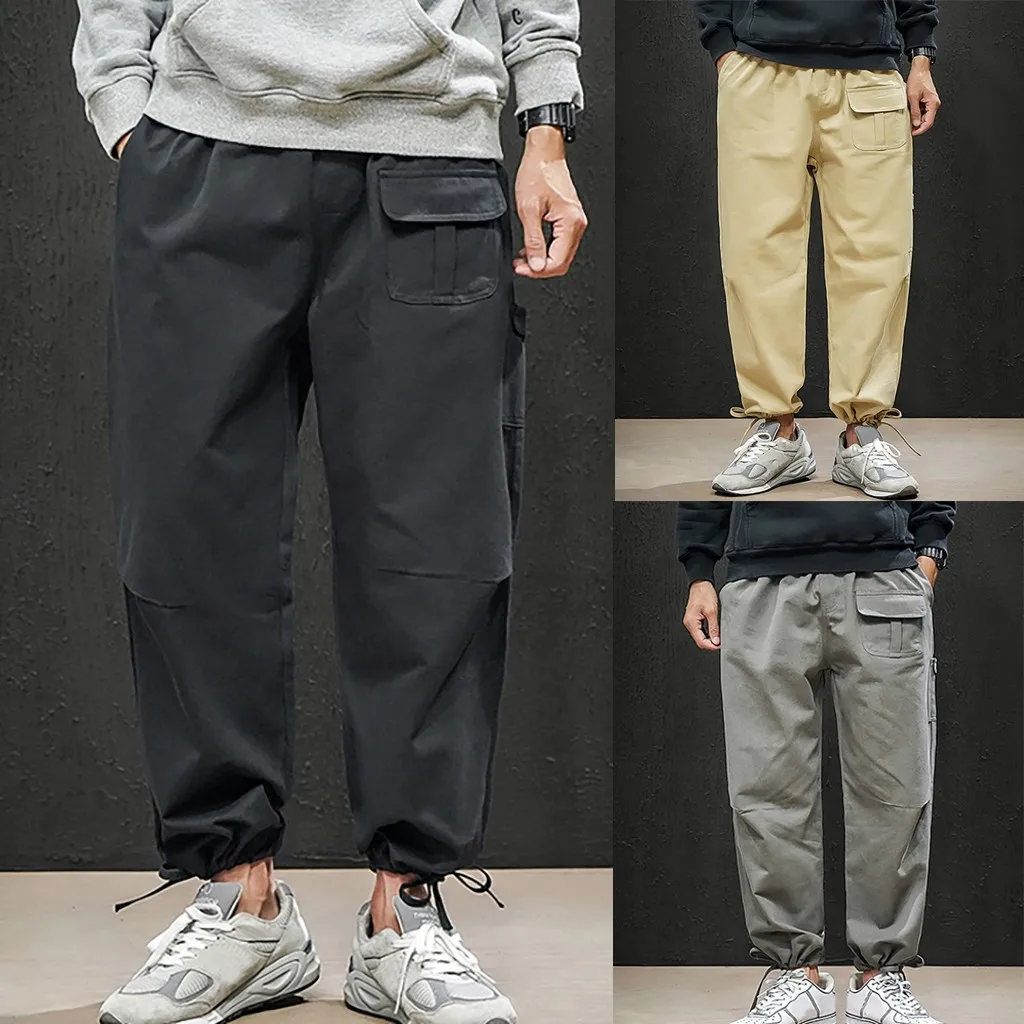 Feitong/мужские черные брюки; pantalones hombre; Осенняя уличная одежда; Простые однотонные повседневные брюки в стиле хип-хоп с карманами