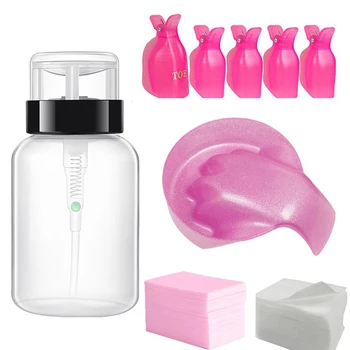 

1 Set Professional Hand Care Kit Soak Off Cap Clip Nail Wipes Pump Dispenser Nail Soak Bowl Nail Remover Tools