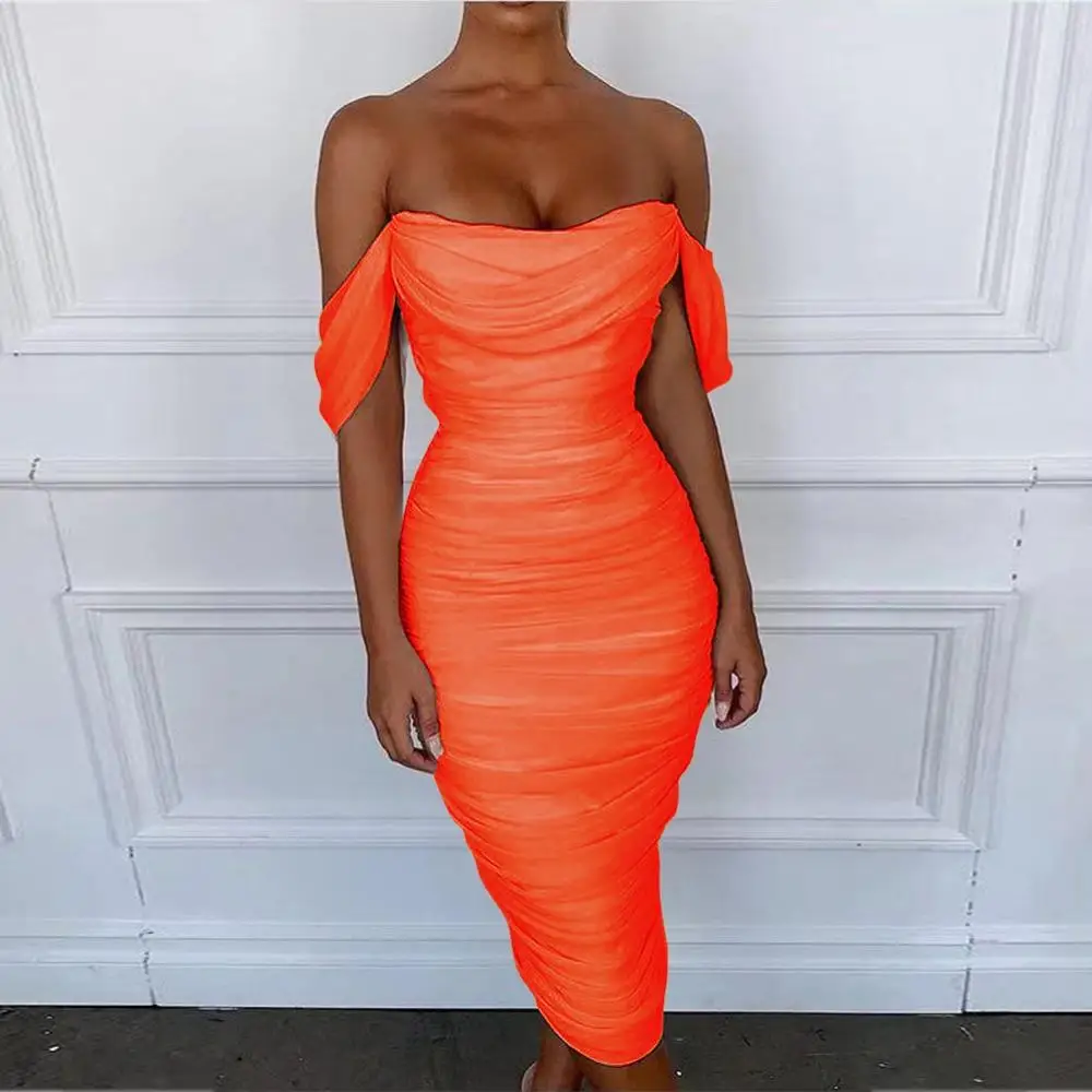 Вино без бретелек средний рукав выше колена Кружева Bodycon платье H0229-Wine - Цвет: Оранжевый