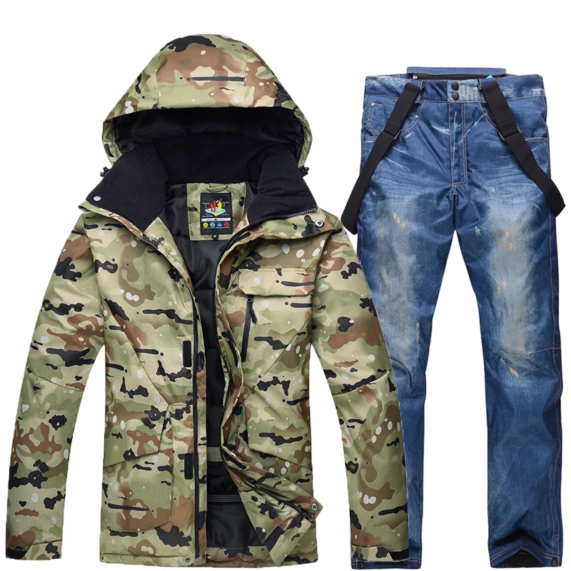 Inverno dos Homens Terno de Esqui Quente à Prova de Vento à Prova Esporte ao ar Jaqueta + Cinta Camuflagem Dwindproof Água Ternos Masculino Livre Snowboard Calças n