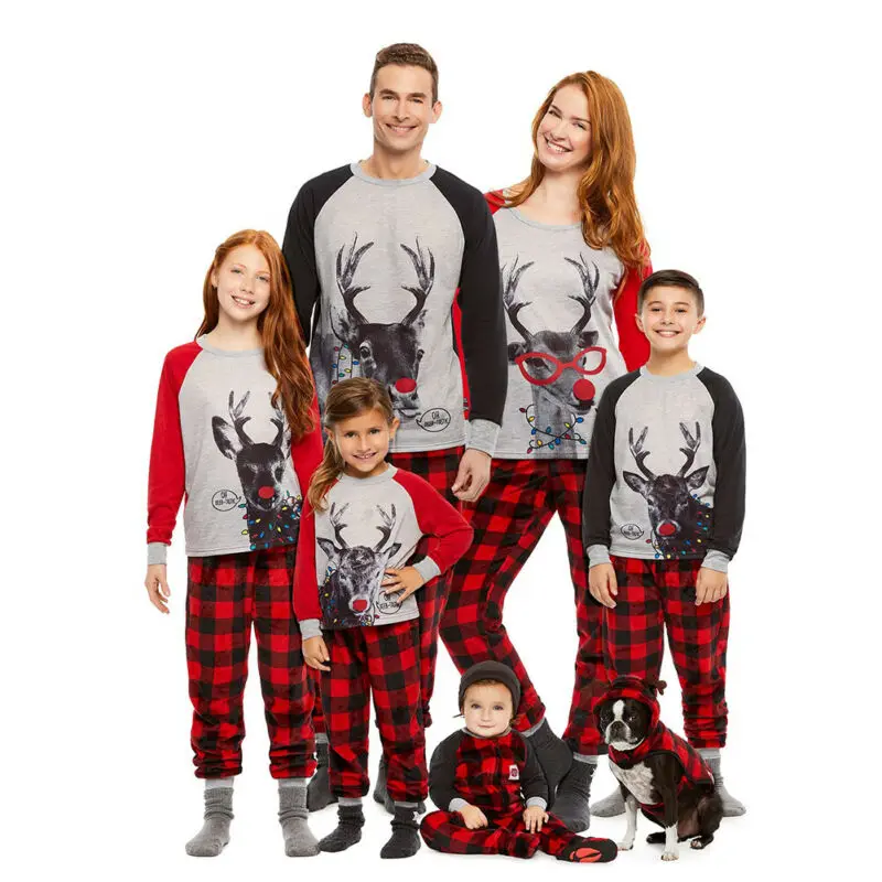 Christmas Pajamas Set for Family Christmas Family Matching Pajamas Set Red Plaid Reindeer