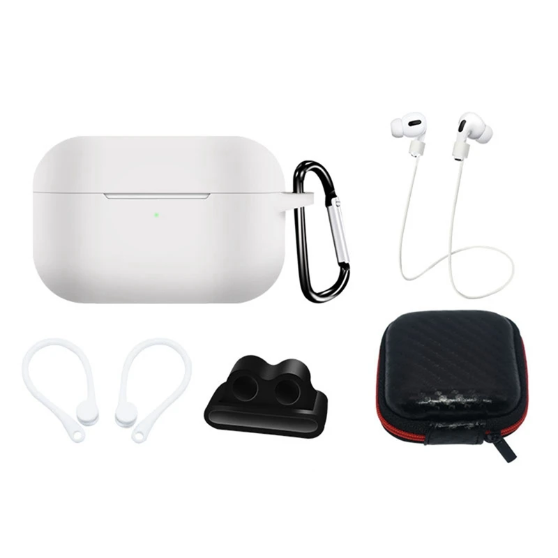 Силиконовый чехол для Airpods pro, защитный чехол для наушников, аксессуары для Apple, беспроводные bluetooth-наушники, комплект из 5 предметов - Цвет: WT