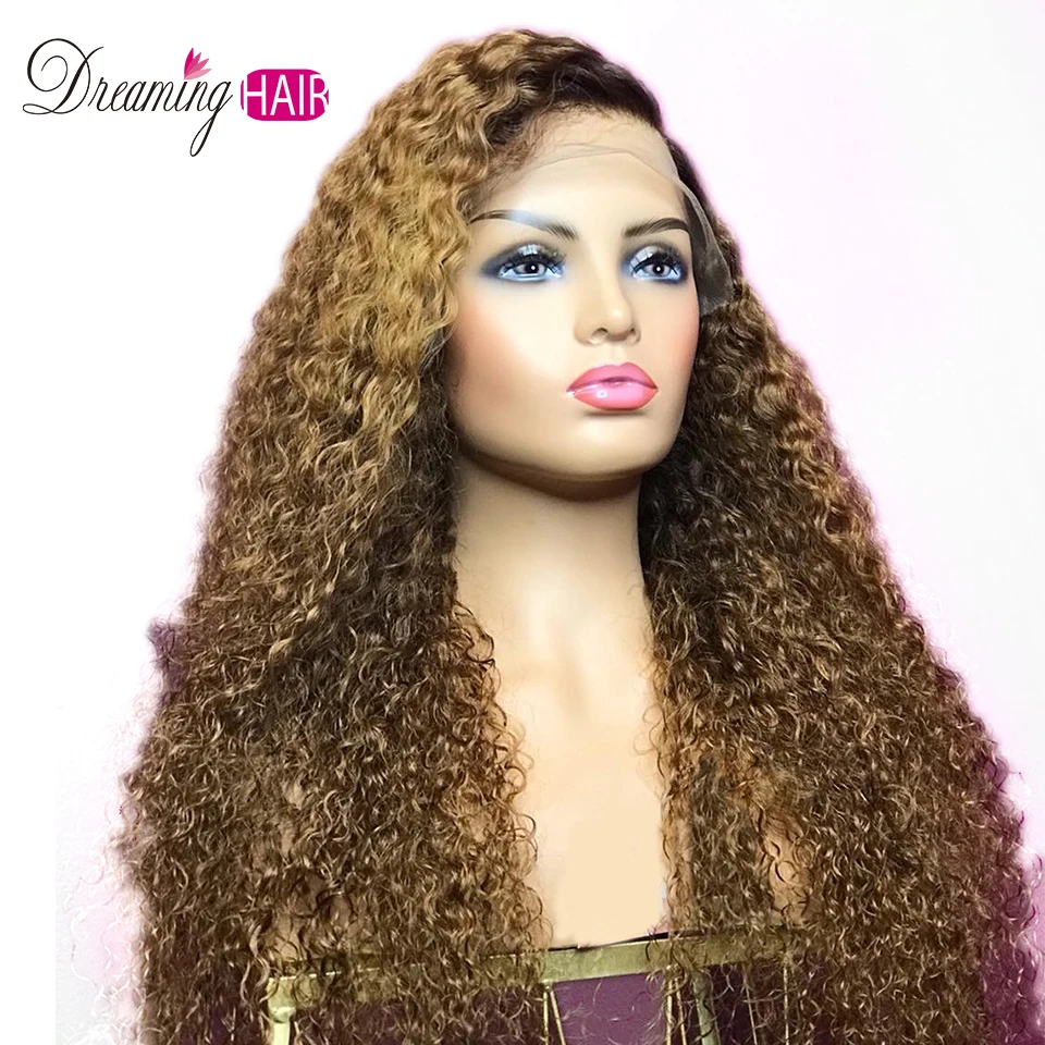 13x6 Brazilian Curly Lace Front Human Hair Wig Wavy Ombre Blonde