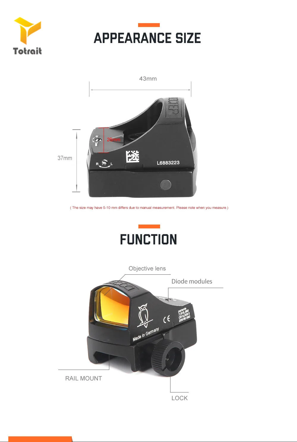 Totrait CQC тактическая страйкбольная голографическая оптика DOCTER Reflex Red Dot прицел рейка база охотничий пистолет прицел