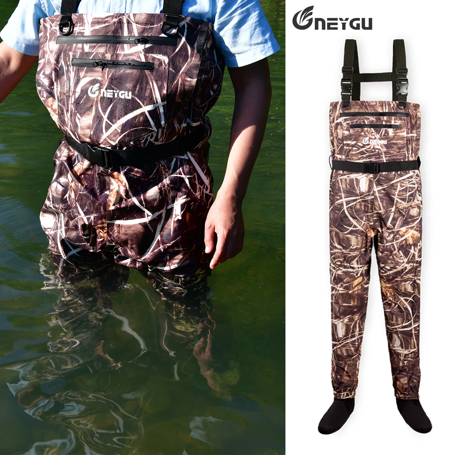 Waterproof Chest Fishing Waders , Breathable Rafting Waders with Stocking  Foot , Hunting Pants for Men,for muddy hiking