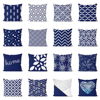 

Navy blue Cushion cover 45*45cm Polyester Geometric pillow cover decorative Pillows Home Decoration Throw Pillowcase