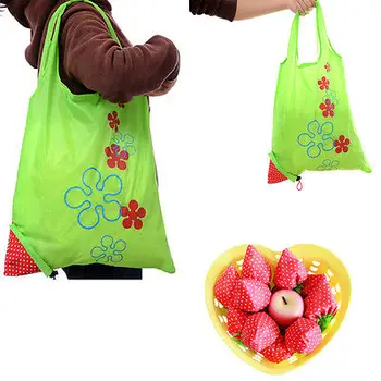 

Local stock Floral Folding Reusable Grocery Nylon Bag Large Strawberry Shopping Bag Cute Travel Tote