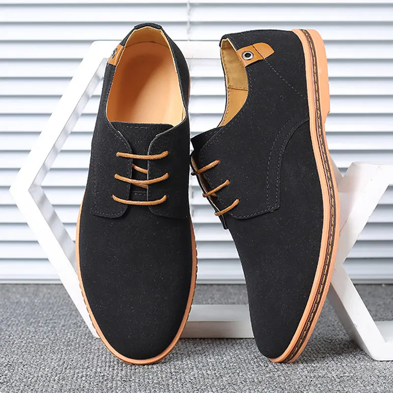 Высококачественные Замшевые мужские кроссовки со Свинкой; большие размеры 38-48; элегантные ; Новое поступление; удобные кроссовки для мальчиков; повседневная обувь - Color: Black