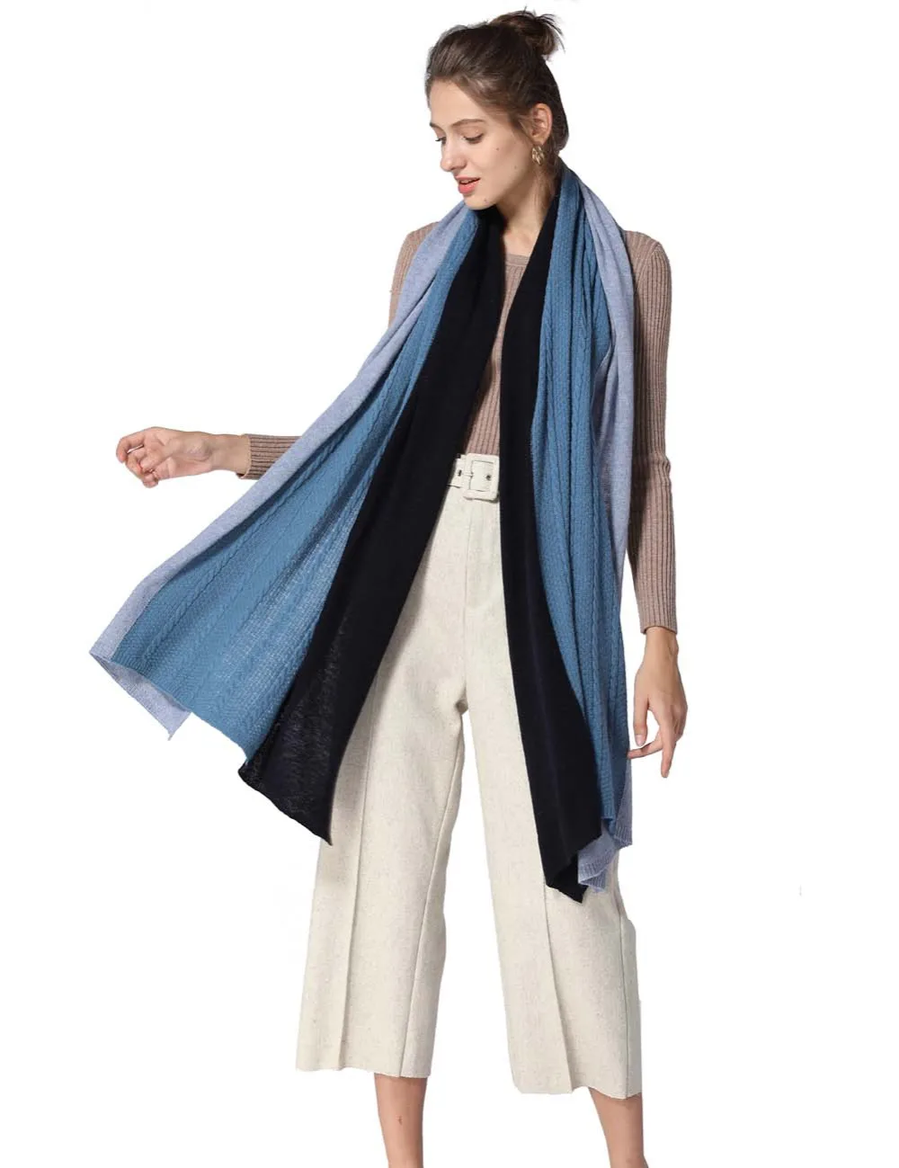 Женский шарф из натурального козьего кашемира, высококлассные вязаные шарфы 170*75 см, 3 цвета, мягкие, приятные на ощупь шарфы