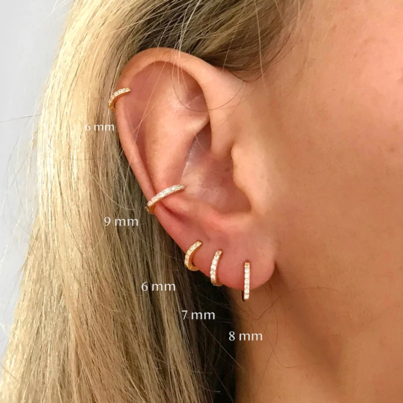 Aço inoxidável Minimal Hoop Brincos, cristal Zirconia, pequeno Huggie, fino brinco de cartilagem, Helix Tragus Piercing Jóias, 2pcs