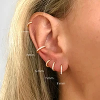 2PCS Stainless Steel Minimal Hoop Earrings Crystal Zirconia Small Huggie Thin Cartilage Earring Helix Tragus Piercing Jewelry 1
