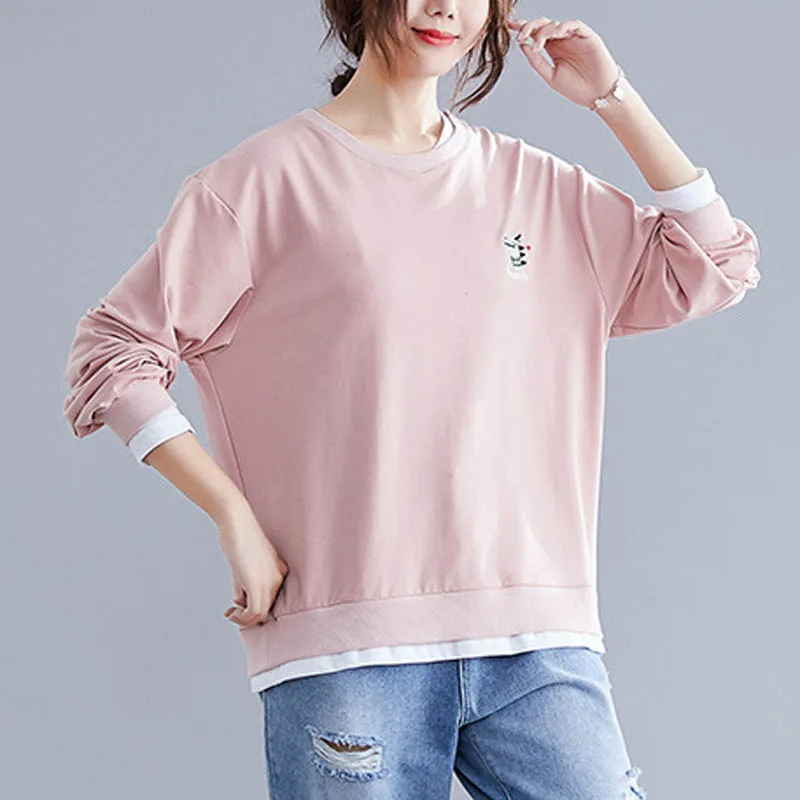 Осенняя женская футболка, большие размеры, обхват груди 150 см, 6XL, 7XL, 8XL, 9XL, футболка с длинным рукавом, женская, черная, розовая - Цвет: Розовый