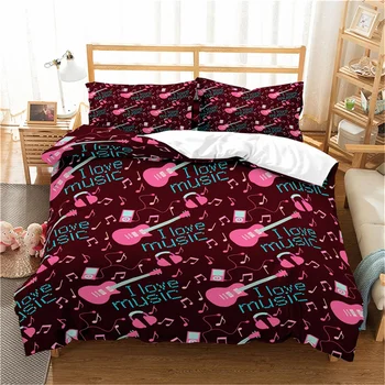 

Pink Guitar Lips Bedding Set Bedroom Decor Doona Quilt Cover Hypoallergenic 1PC Duvet Cover with Pillowcase Dropship