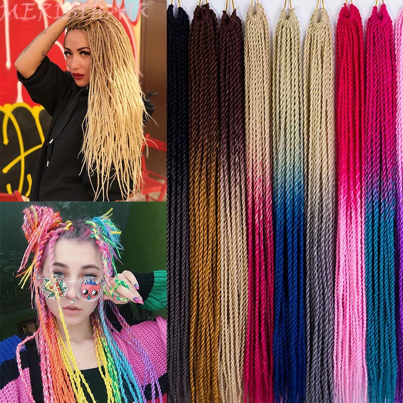 Good Deal 30-Roots/Pack Synthetic Braiding-Hair Crochet Senegalese Grey Pink Blue Ombre Women 24inch Gjo9EMXX
