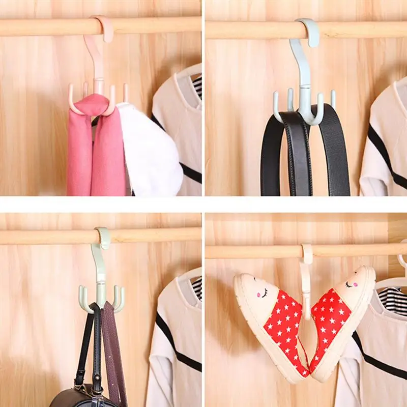 4 Pcs Four Hooks Multifunction 360 Degree Rotating Plastic Creative Towels Hanger For Scarves Belt Tie