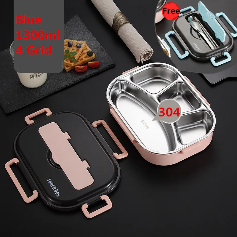 1300ml 4 Grid Pink Японский детский термо-Ланч-бокс из нержавеющей стали 304, Bento с отсеком, посуда, контейнер для микроволновой печи, термос для еды - Цвет: 1300ml 4 Grid Pink