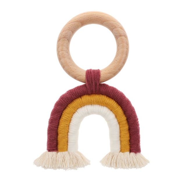 Teething Ring Rainbow Wooden Boho Baby Teether Stroller Toys Shower Gift D7YD