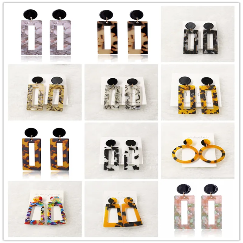 

Japanese and Korean Explosions Simple Big Acetic Acid Leopard Earrings Acrylic Plate Geometric Resin Earrings