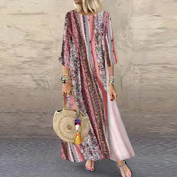 

2020 Summer Women Bohemian Floral Printed Sundress ZANZEA Vintage Patchwork Long Dress Kaftan Vestido Robe Femme Dresses 5XL