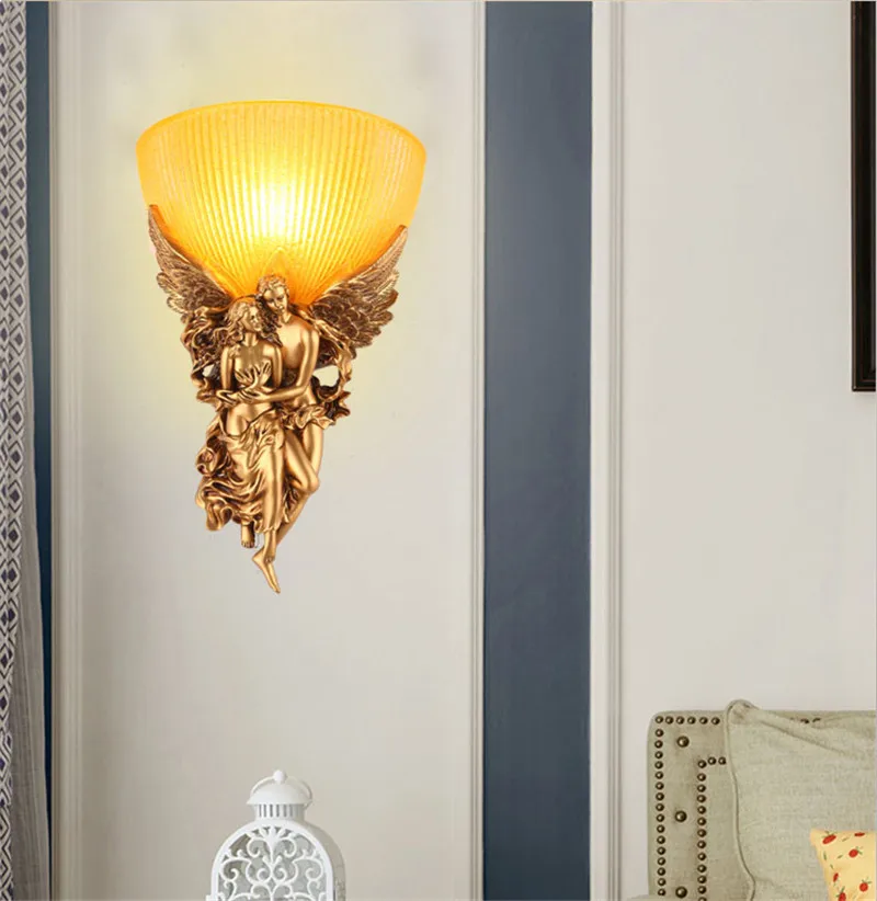 European style Resin wall Lamp for living bedside lampbackground wall Light deco Corridor stair, Angel Love Glass Wall sconces