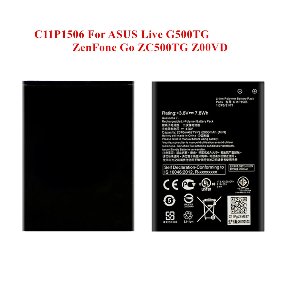 100% New Battery C11P1506 For ASUS Live G500TG ZenFone Go 5.5 inch ZC500TG Z00VD 2000/2070mAh Full Capacity Akku | Мобильные