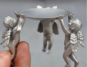 

812+++++decoration Tibet copper silver Chinese silver love god Cupid angel boy Candlesticks Menorah Plate Candle Holder