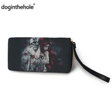 Doginthehole Day Of The Dead Gothic Leather Wallets For Women Sugar Skull Girl Punk Money Bags Clutch Purses Pouch Card Holder