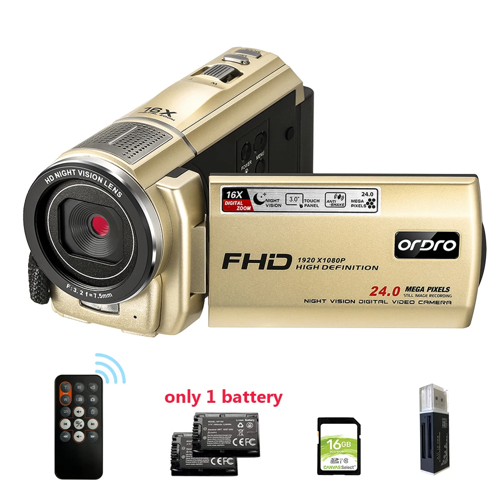 Видеокамера Full HD дешевая домашняя видеокамера для YouTube Vlog Ordro F7 1080P 16X цифровой зум
