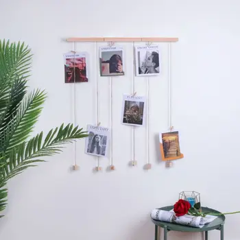 

Wood Photo Display Hanging Picture Frame with 20 Clips String Pendant DIY Decor