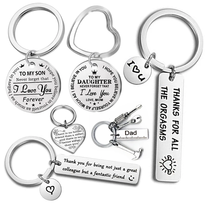 

Fashion Keyring Drive Safe Name Stainless Steel Keychain Couples Key Rings Women Men Friend Family Key Chain Pendant Jewelry