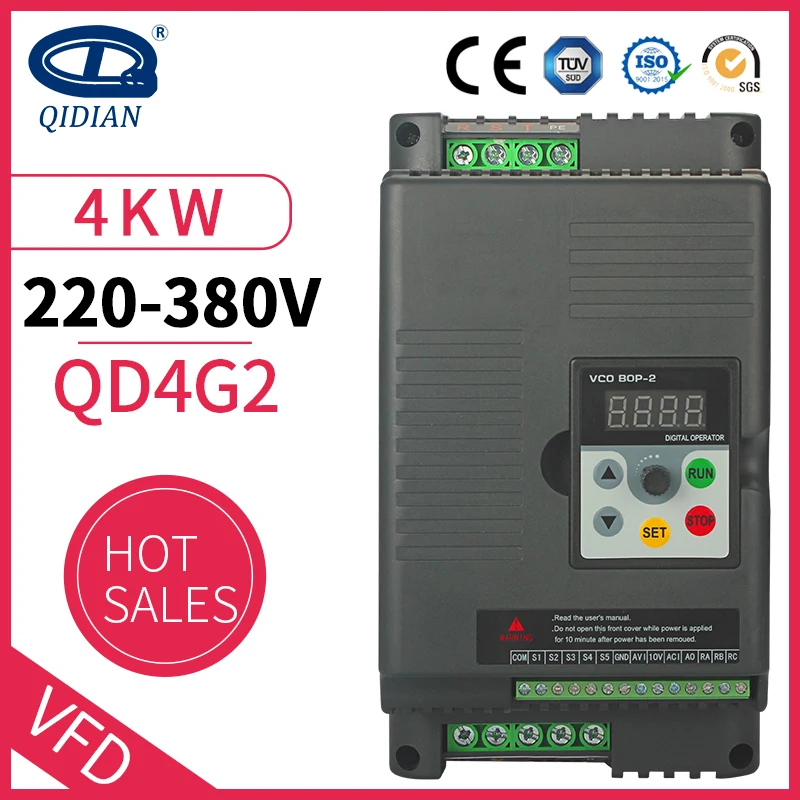 QD350 220 В 4 кВт 1 фазный вход и 3 380 в выходной Частотный преобразователь привод переменного тока VSD VFD 50 Гц 60