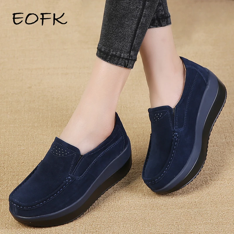 Best EOFK Women Flats Platform Loafers Penny Ladies Genuine Leather Moccasins Shoes Female Woman Autumn Slip On Casual Fall Shoes