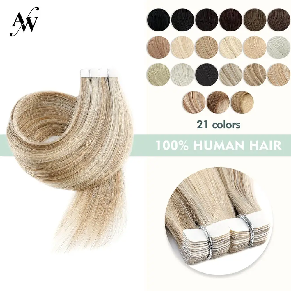 For Sale Human-Hair-Extensions Natural-Machine Tape-In AW Straight Remy Invisible Seamless 10''-24'' EN1O7B8zq