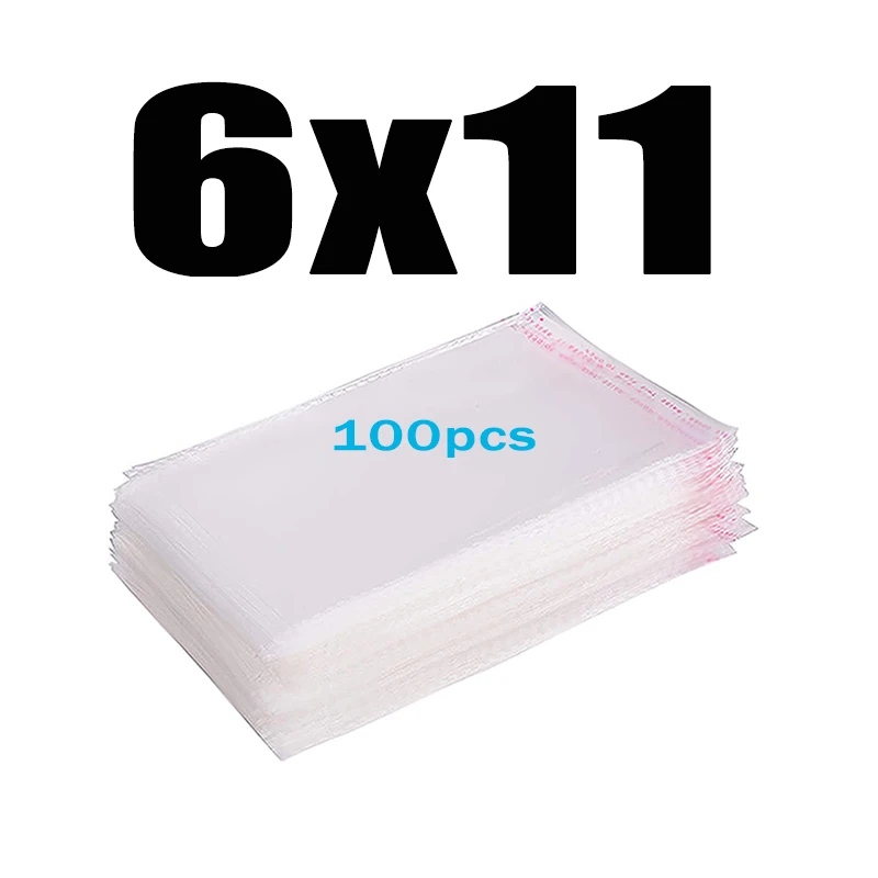 6x11CM 100pcs Прозрачная Самоклеящаяся целлофановая сумка, плотная прозрачная посылка для одежды, сумка для хранения, самозапечатывающаяся полиэтиленовая полипропиленовая сумка - Цвет: 6x11CM 100pcs
