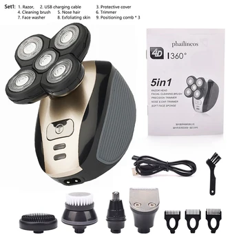 

5 in 1 Rechargeable Electric Shaver 5 Floating Heads Razors Hair Clipper Nose Ear Hair Beard Trimmer Men Facial Cleaning Brush