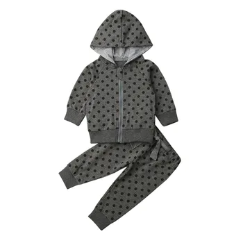 

3M-4T Infant Baby Girl Clothes Set Long Sleeve Zipper Polka Dot Hooded Sweatshirt Tops+Pants Outfits Tracksuit