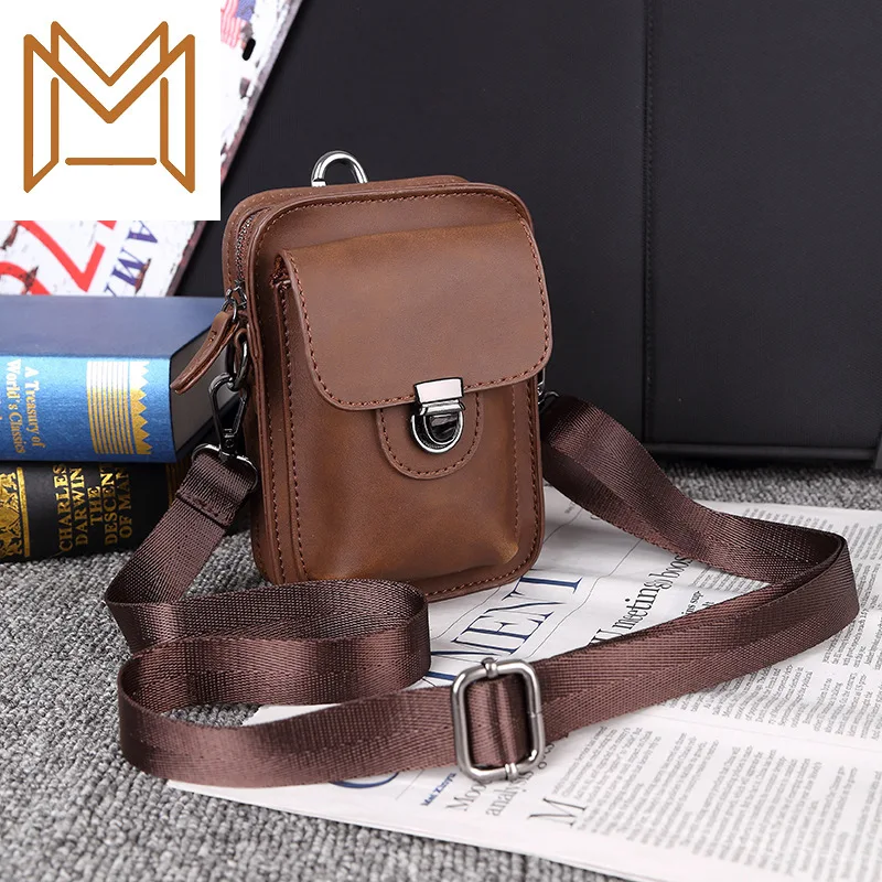 

Mobile Phone Package Man Single Shoulder Packet Outdoors Leisure Time Mini- Waist Saddlebag Crazy Horsehide Smoke Package