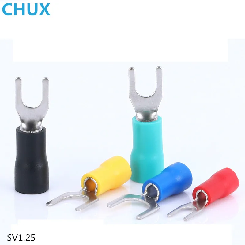 

SV1.25 Electrical Crimp Spade Terminal Y Lug Terminaux Cable Copper 1000PCS U Type Loose Pre Insulated PVC Sleeve Fork Terminal