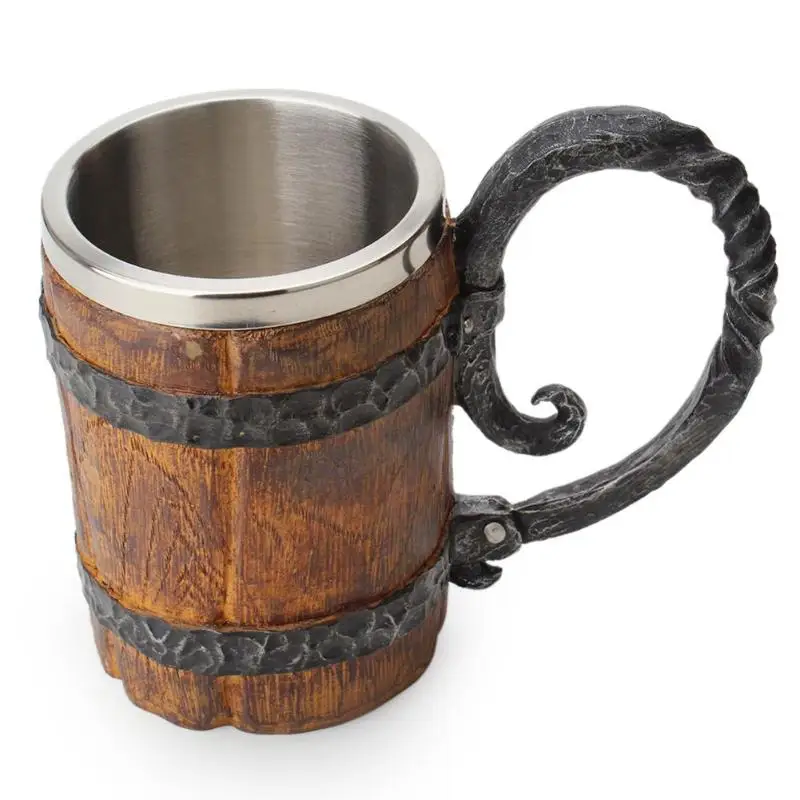 Имитация деревянной бочки пивная чашка с двойными стенками кружка для питья с металлической изоляцией стакан из нержавеющей стали