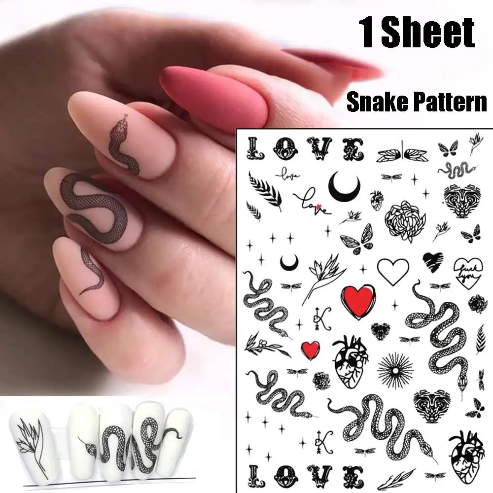 スネーク柄ネイルアートステッカー花蝶デザイン 3d 転送ステッカーデカールネイルアートデコレーション先端スライダーアクセサリー Stickers Decals Aliexpress